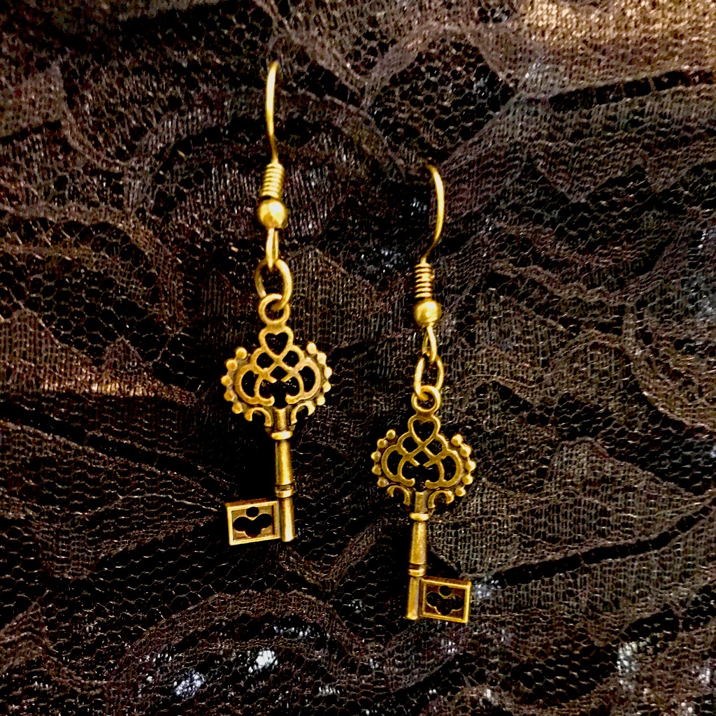 Victorian Brass Key Earrings 9$